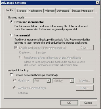 Before clicking next, go into the Advanced section and select Reverse Incremental. This will ensure that you only have one large file on your local storage.